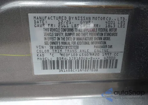 2022 Nissan Sentra Sv Xtronic Cvt z USA, uszkodzony, nr VIN 3N1AB8CV1NY227038